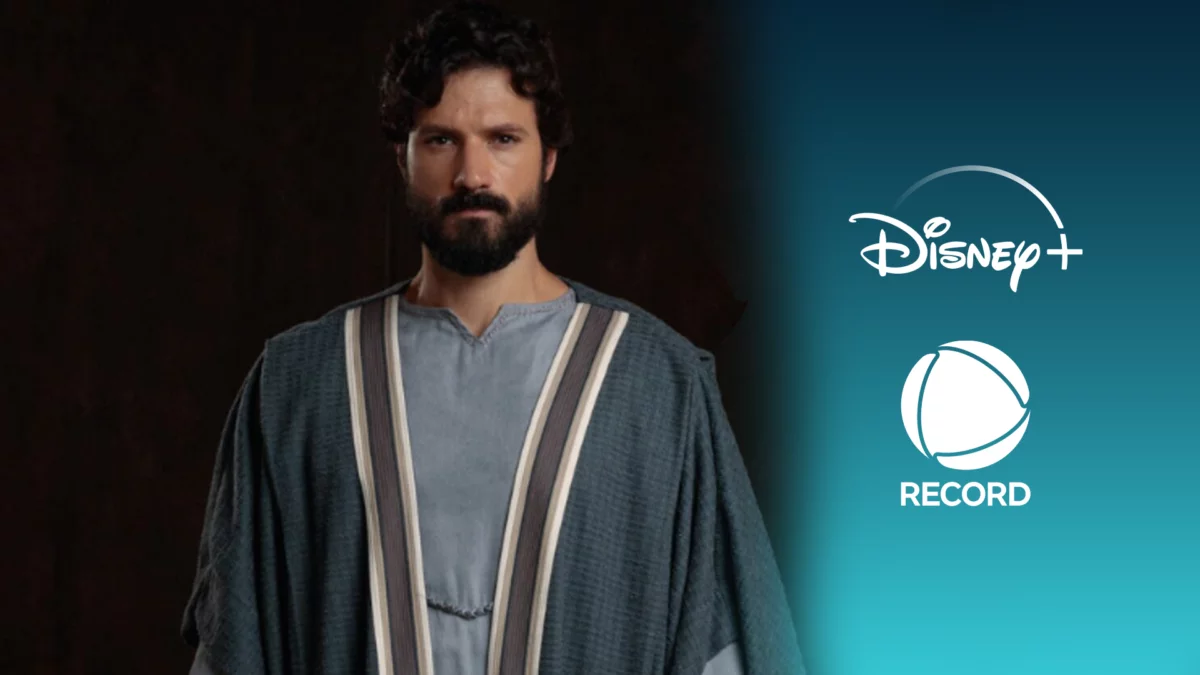 Paulo Apóstolo ao lado do logo da RECORD e do Disney +