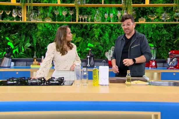 Renata Alves e Guga Rocha na cozinha do Hoje em Dia
