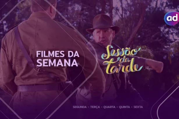 Protagonista do filme Indiana Jones dá um soco em um homem vestido de soldado na arte dos filmes da semana da Sessão da Tarde
