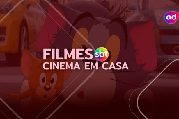 Protagonistas Tom & Jerry na arte do filme no Cinema em Casa do SBT