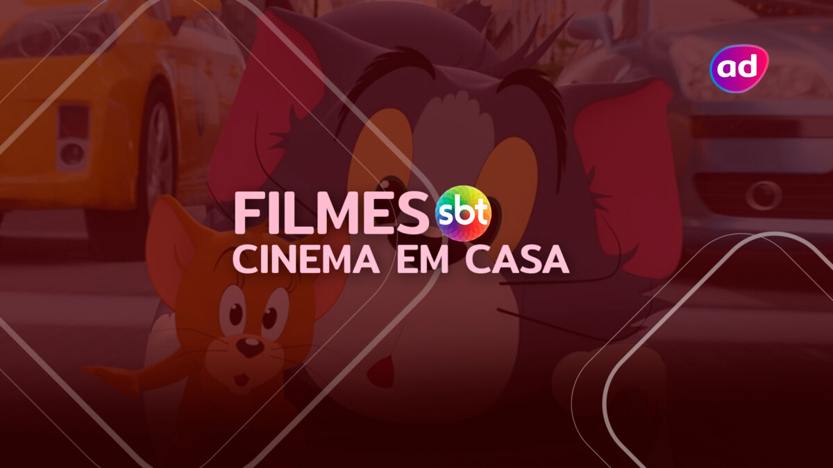 Protagonistas Tom & Jerry na arte do filme no Cinema em Casa do SBT