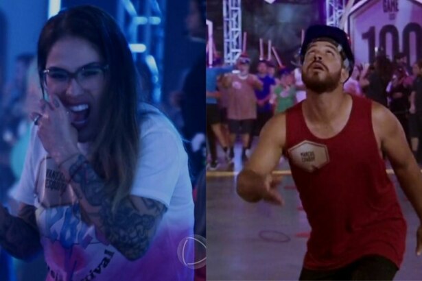 Vanessa Mesquisa e Marcus Cowboy em trecho da disputa no Game dos 100, antes de serem eliminados