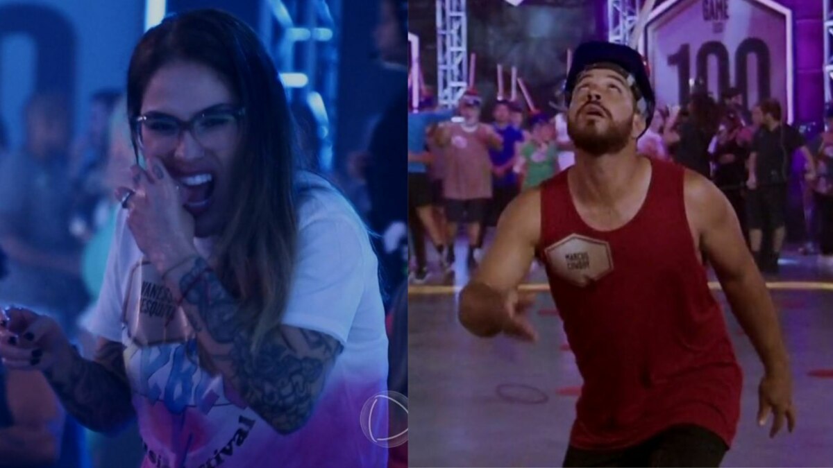 Vanessa Mesquisa e Marcus Cowboy em trecho da disputa no Game dos 100, antes de serem eliminados