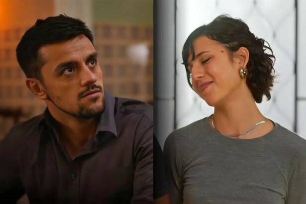 Danilo olha assustado para Nina que sorrir em cena de Dona de Mim