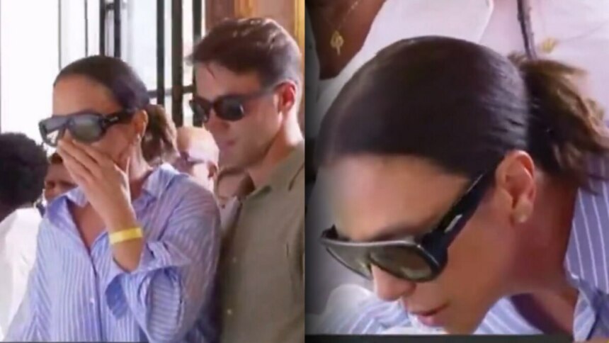 Ivete Sangalo com a mão na boca ao lado do marido. Na segunda imagem Ivete chora muito debruçada sobre o corpo de Preta Gil