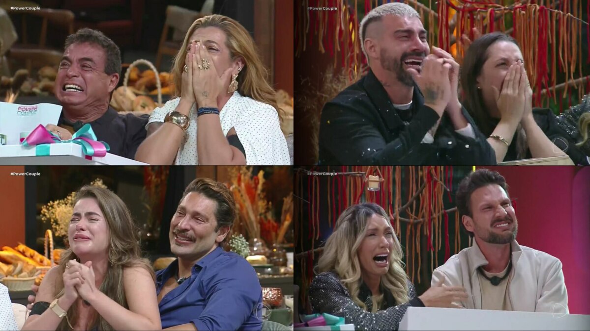 Adriana e Dhomini, Radamés e Carol, Rayanne e Victor, Tali e Pessina chorando muito na festa do Power Couple