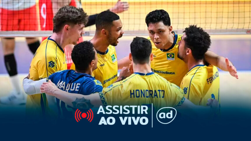 Jogadores do Brasil se abraçando na arte onde assistir ao jogo Brasil x Polônia pela Liga das Nações Masculino