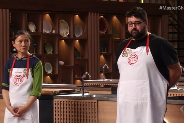 Gloria e Rodrigo em trecho da semifinal do MasterChef Brasil
