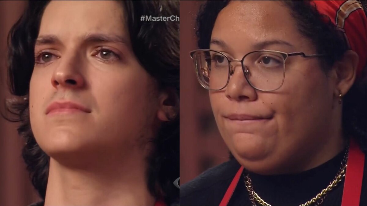 Guilherme e Leonela em uma montagem no MasterChef