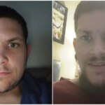 Montagem de duas fotos do rosto de J.T., mostrando a transformação do antes e depois do seu processo de emagrecimento.