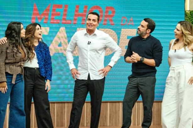 Leo Dias, JP Vergueiro e Pâmela Lucciola, Fernanda Bande e Ana Paula Renault no novo cenário do Melhor da Tarde na Band