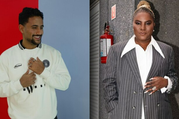 Lucas Pizane e Karin Hils em estilos opostos antes do duelo no Passa ou Repassa do Domingo Legal no SBT
