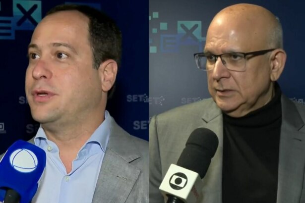 Paulo Marinho em trecho de entrevista ao Jornal da Record, em montagem com Marcus Vinicius Vieira, na entrevista ao Jornal Nacional