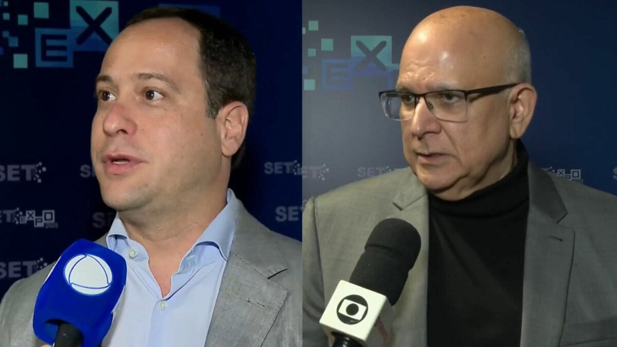 Paulo Marinho em trecho de entrevista ao Jornal da Record, em montagem com Marcus Vinicius Vieira, na entrevista ao Jornal Nacional