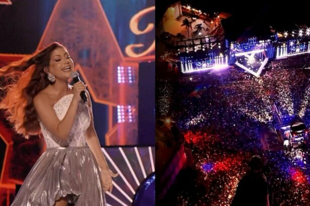 Priscila Senna canta no Marco Zero em show histórico com público de 30 mil pessoas e cenário iluminado.