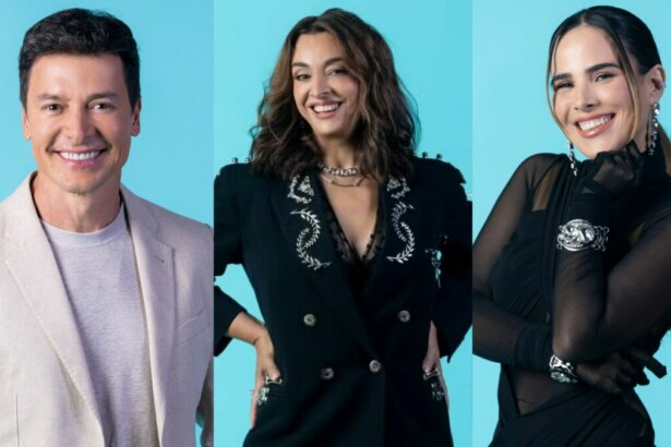 Rodrigo Faro, Cátia Fonseca e Wanessa Camargo em uma montagem, na arte com imagens de divulgação da Dança dos Famosos
