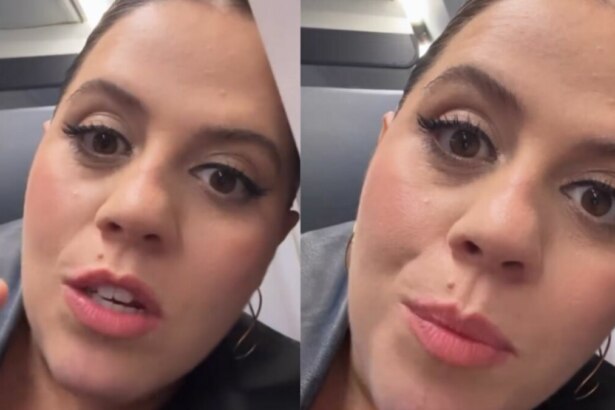 Tati Machado em montagem com trechos de stories gravado dentro do avião