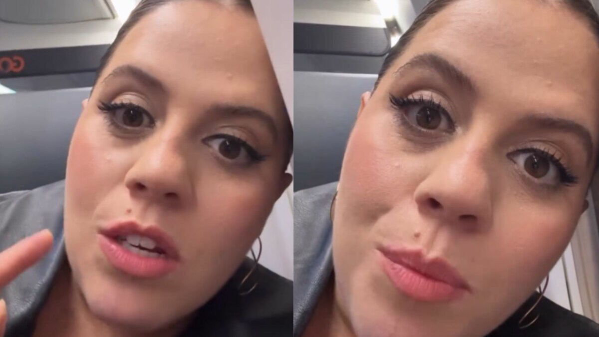 Tati Machado em montagem com trechos de stories gravado dentro do avião