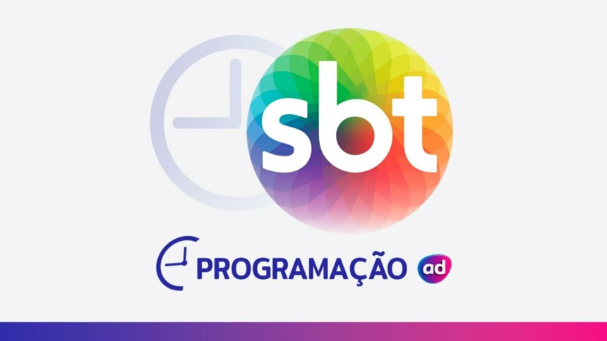 O logo do SBT ao lado de um ícone de relógio, com o título "Programação" em cinza na parte inferior.