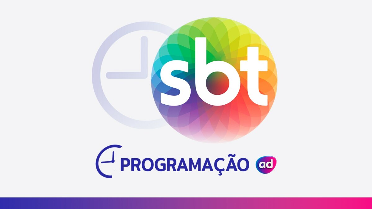 O logo do SBT ao lado de um ícone de relógio, com o título "Programação" em cinza na parte inferior.