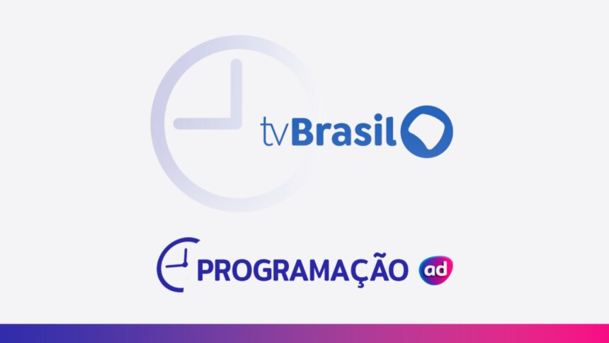 O logo da TV Brasil ao lado de um ícone de relógio, com o título "Programação" em cinza na parte inferior.