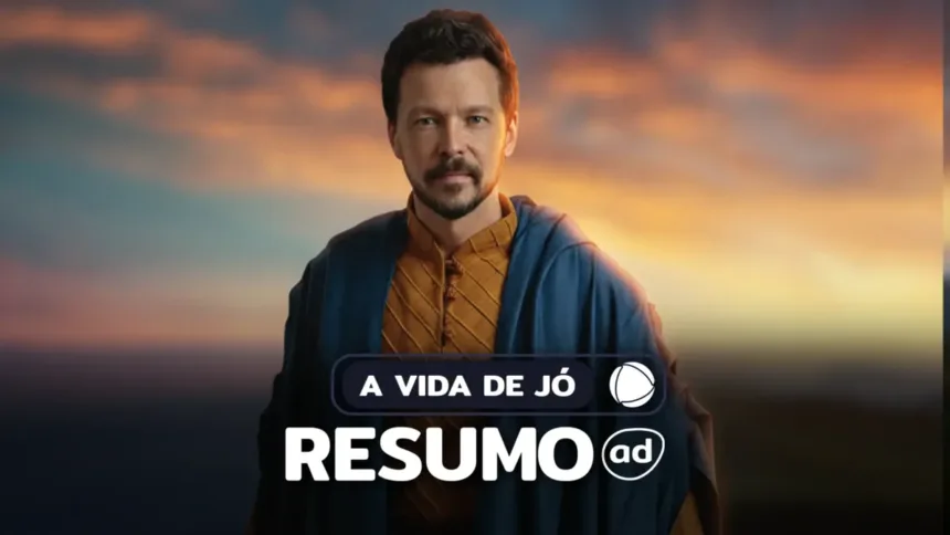 Protagonista da série em pé com roupas de gala na arte do resumo de A Vida de Jó