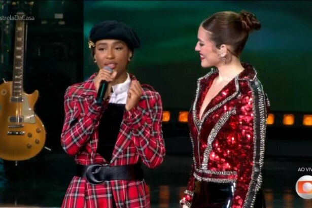 Talíz e Ana Clara, lado a lado no palco do Estrela da Casa, em trecho do terceiro festival