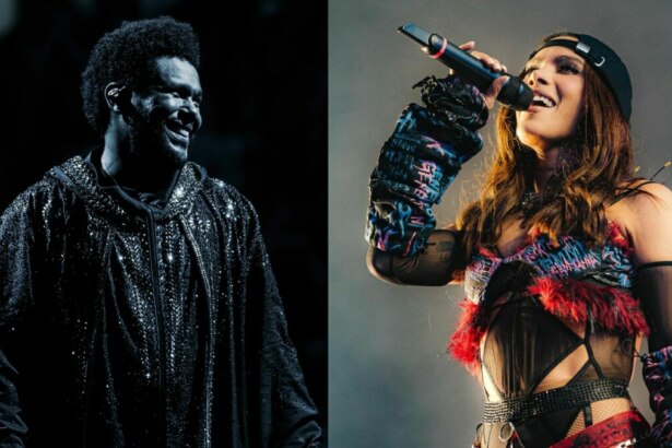 The Weeknd e Anitta em uma montagem, com três de seus show