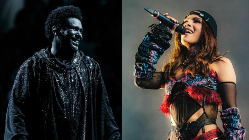 The Weeknd e Anitta em uma montagem, com três de seus show