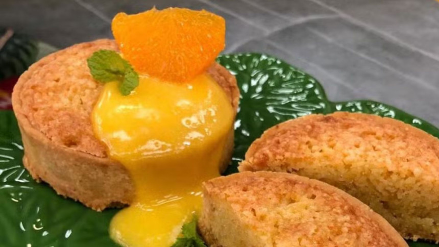 Torta frangipane com creme de tangerina em trecho de receita no Mais Você