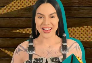 Tamires Assis sorridente em arte de A Fazenda 17