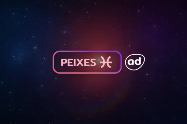 Arte com o logo do signo de Peixes para o Horóscopo do dia