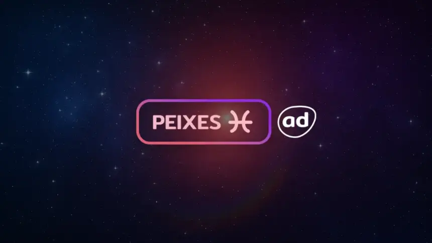 Arte com o logo do signo de Peixes para o Horóscopo do dia