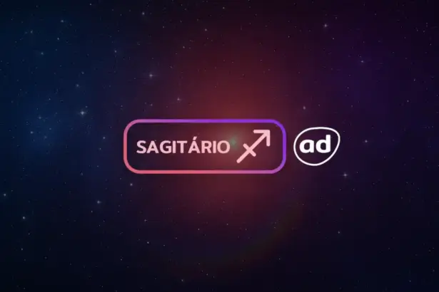 Arte com o logo do signo de Sagitário para o Horóscopo do dia