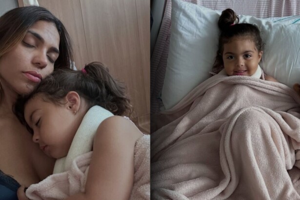 Tays Reis e a com pequena Pietra no hospital após acidente