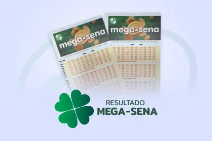 Bilhete verde na arte do resultado da Mega-Sena