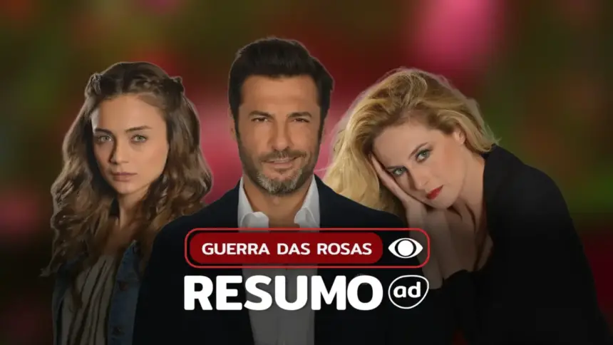 Três protagonistas lado a lado na arte do resumo de Guerra das Rosas