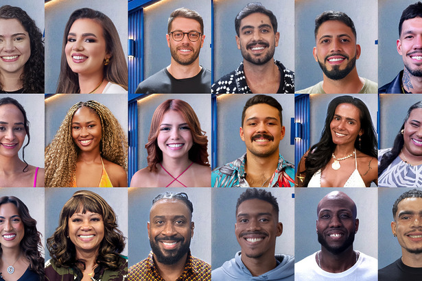 Rostos, perfil, dos 18 participantes do reality show Casa do Patrão