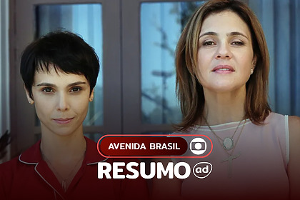 Nina/Rita e Carminha lado a lado na arte do resumo de Avenida Brasil